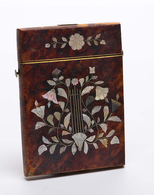 Appraisal: A VICTORIAN TORTOISESHELL MOTHER OF PEARL INLAID CARD CASE cm