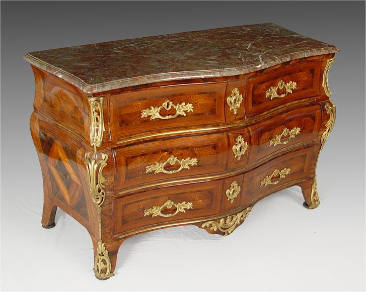 Appraisal: FINE FRENCH LOUIS XV KINGWOOD PARQUETRY MARBLETOP COMMODE th Century