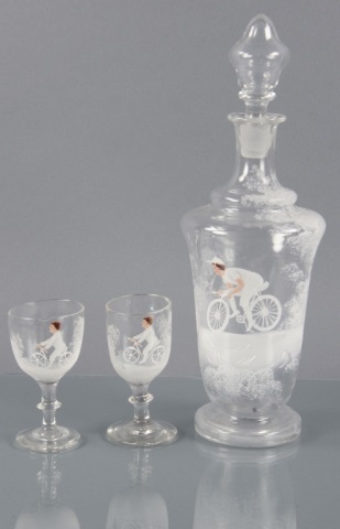 Appraisal: Three-Piece Mary Gregory Beverage SetIncluding one decanter H and two