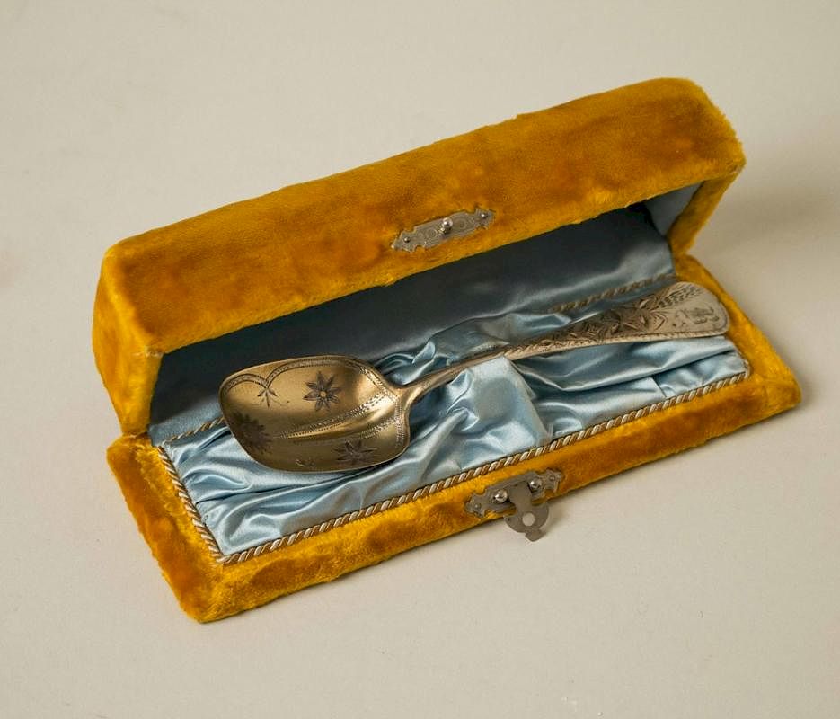 Appraisal: Schulz Fischer Gilt Sterling Spoon Cased Schulz Fischer gilt sterling