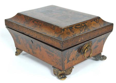 Appraisal: REGENCY PENWORK BOX CIRCA of sarcophagus form the hinged lid