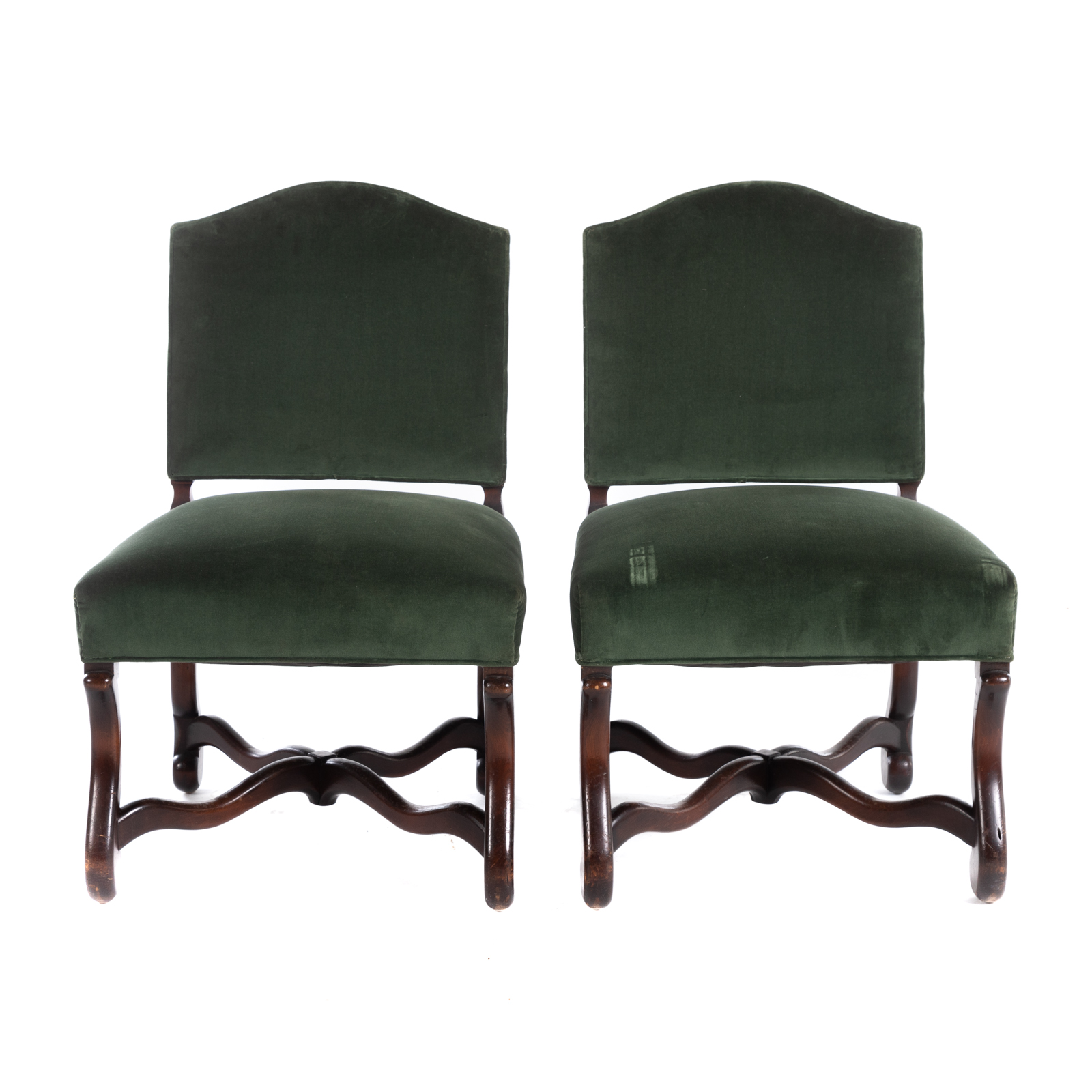 Appraisal: A PAIR OF CONTINENTAL VELVET UPHOLSTERED SIDE CHAIRS Walnut frames