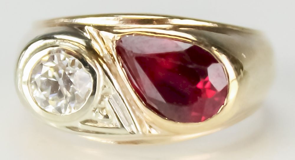 Appraisal: Vintage Diamond Ruby Gemstone k Gold Ring Vintage diamond and