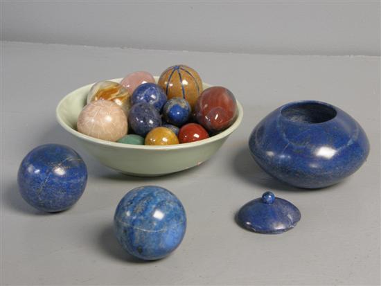 Appraisal: Carved hardstone eggs to include rose quartz two lapis lazuli