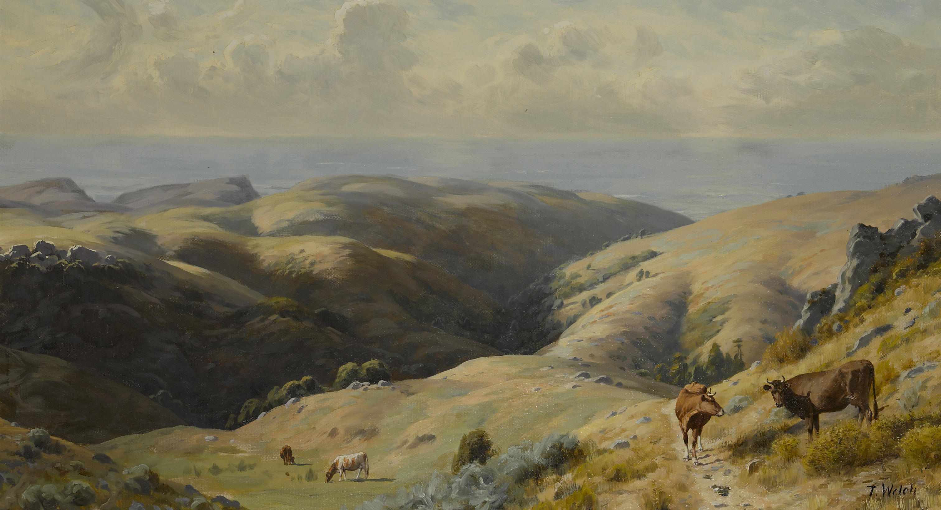 Appraisal: Thaddeus Welch American - Cattle grazing in Marin County signed