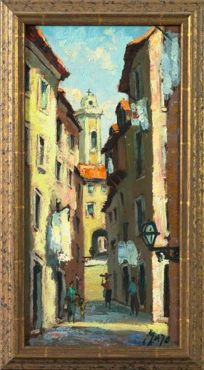 Appraisal: Spanish School Second Quarter th Century Village Street Scene oil