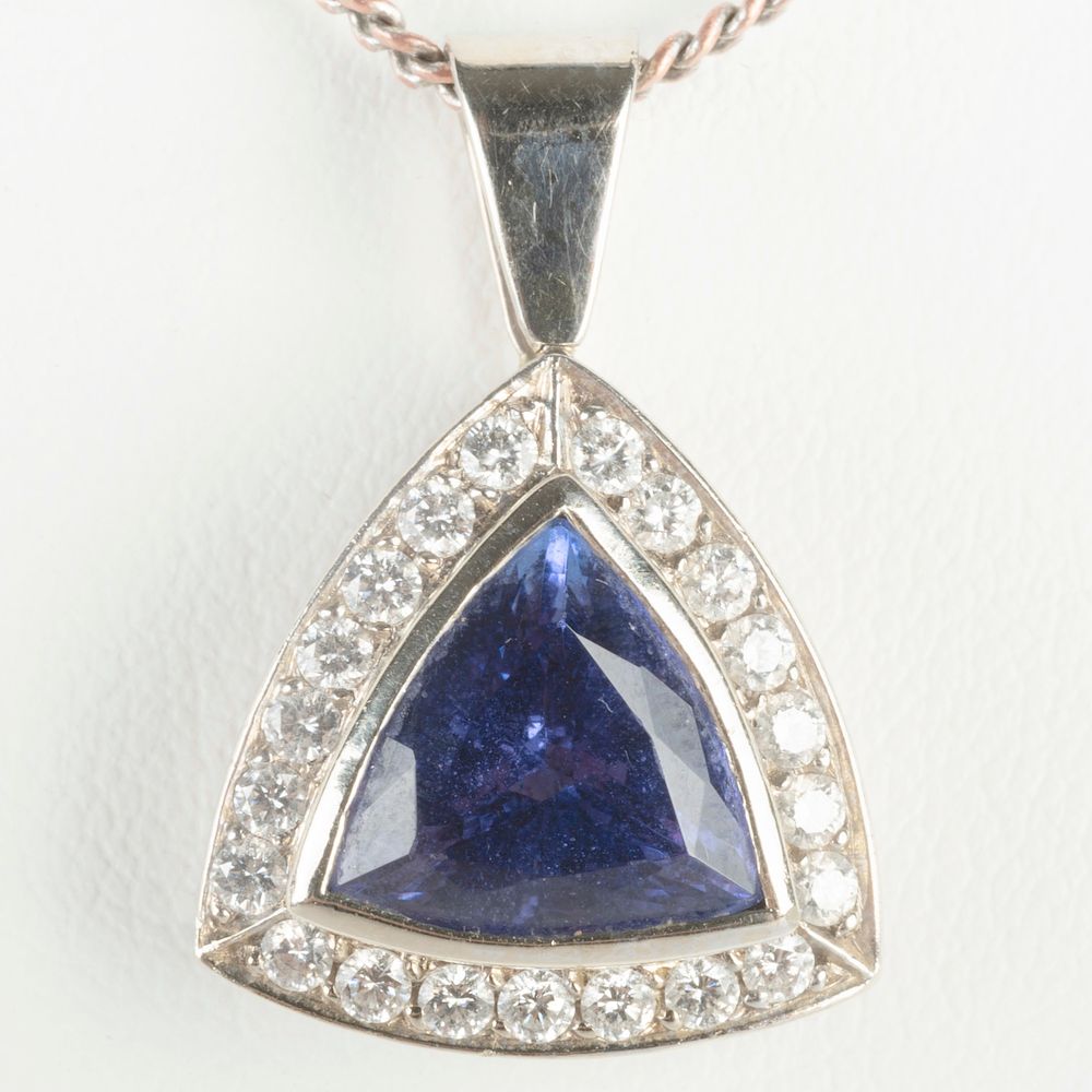 Appraisal: Tanzanite Diamond and k White Gold Pendant The triangle shaped