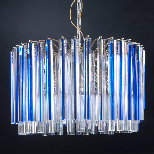 Appraisal: MURANO Six-light chandelier of alternating clear and blue striped glass