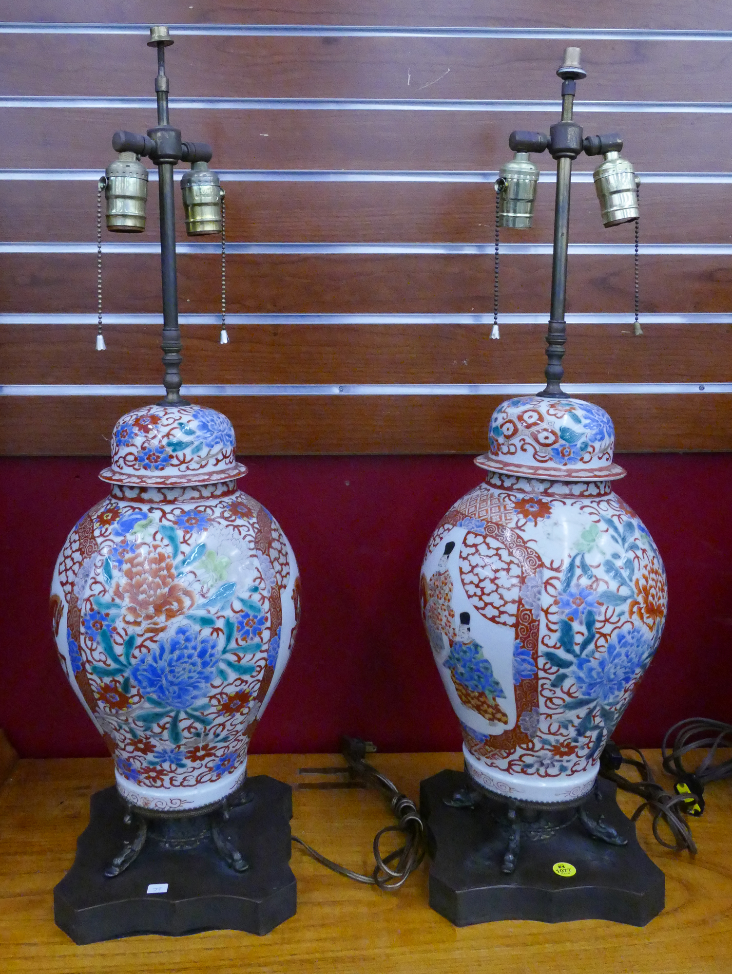 Appraisal: Pair Old Japanese Kutani Covered Jar Table Lamps- ''