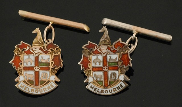 Appraisal: A pair of enamel cufflinks The Melbourne coat of arms