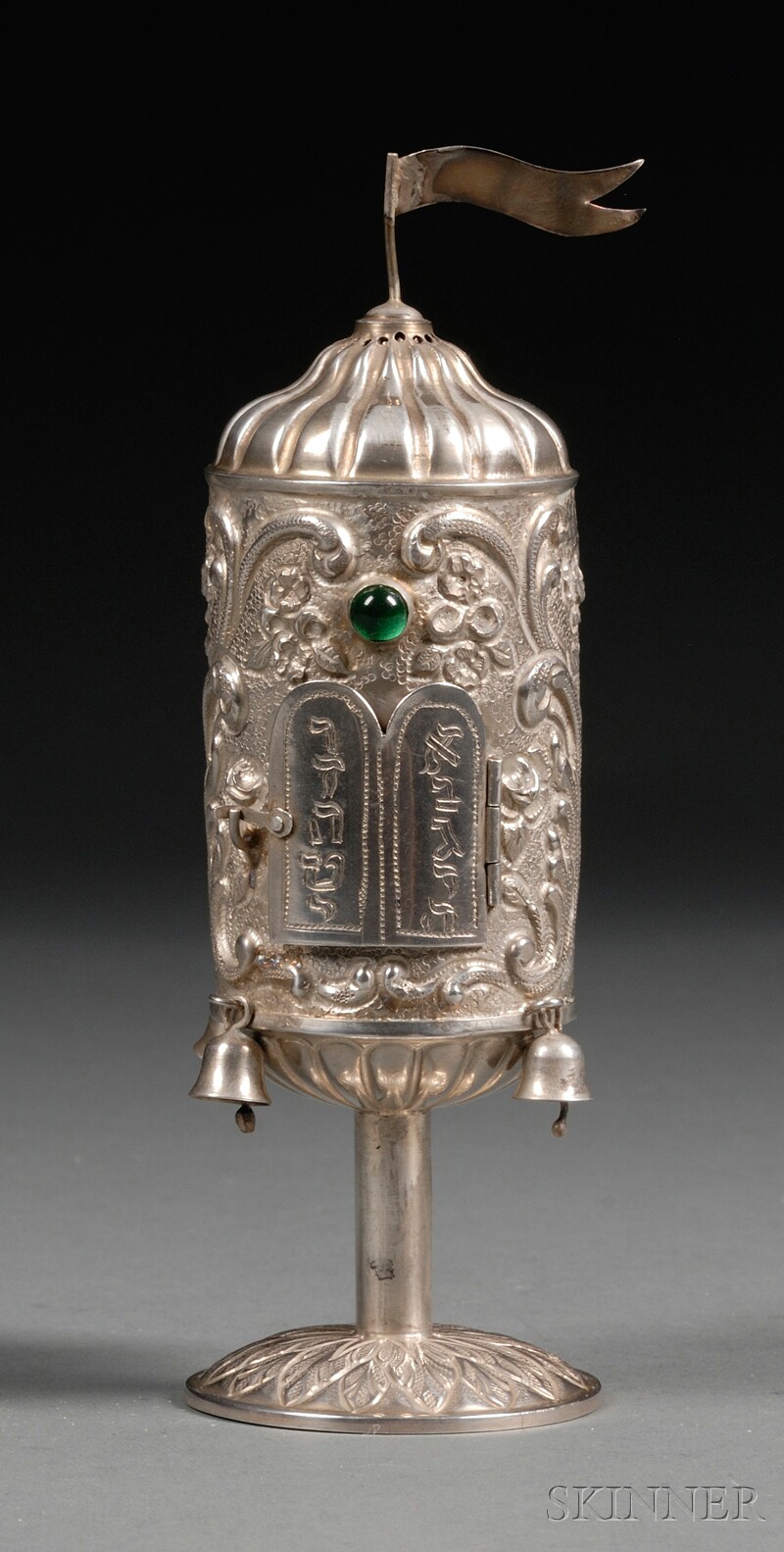 Appraisal: Silver Besamim Box Spice Container Continental or Israel cylindrical body