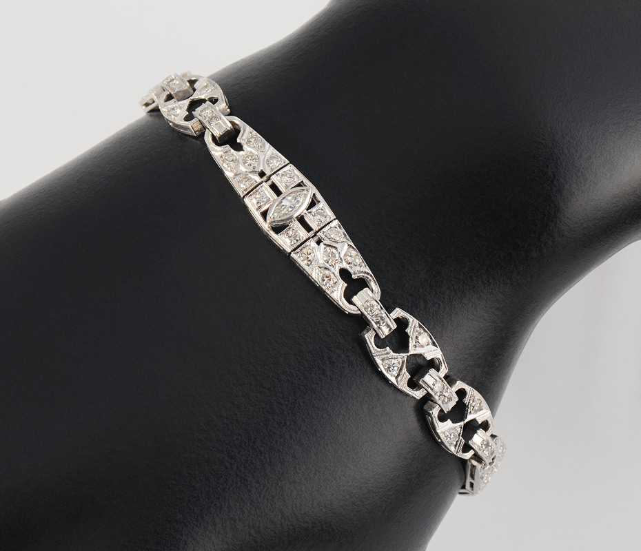 Appraisal: RETRO DECO PLATINUM DIAMOND BRACELET Link bracelet of finest detail