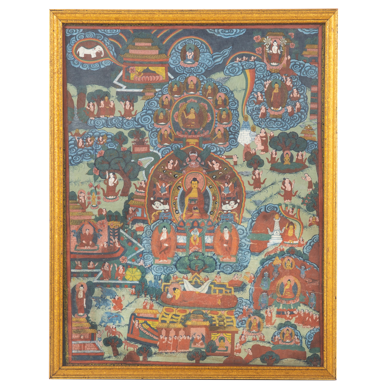 Appraisal: TIBETAN THANGKA th century oil on cloth x in framed