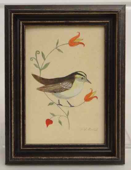 Appraisal: Watercolor folk art bird by noted CT artist Evelyn S