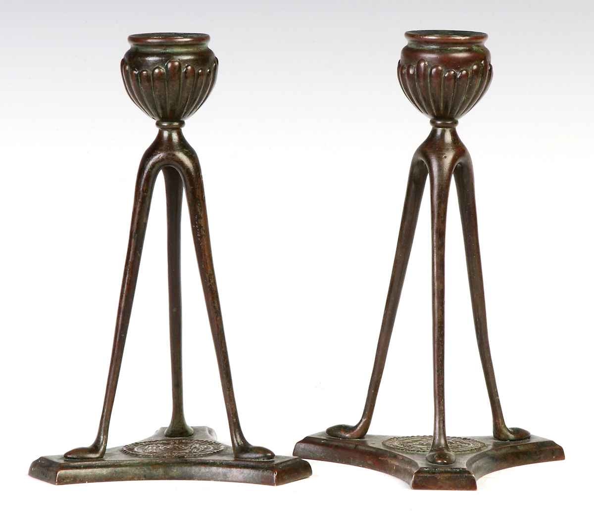 Appraisal: Tiffany Studios NY Bronze Candlesticks First Panel Sheriff's Jury -