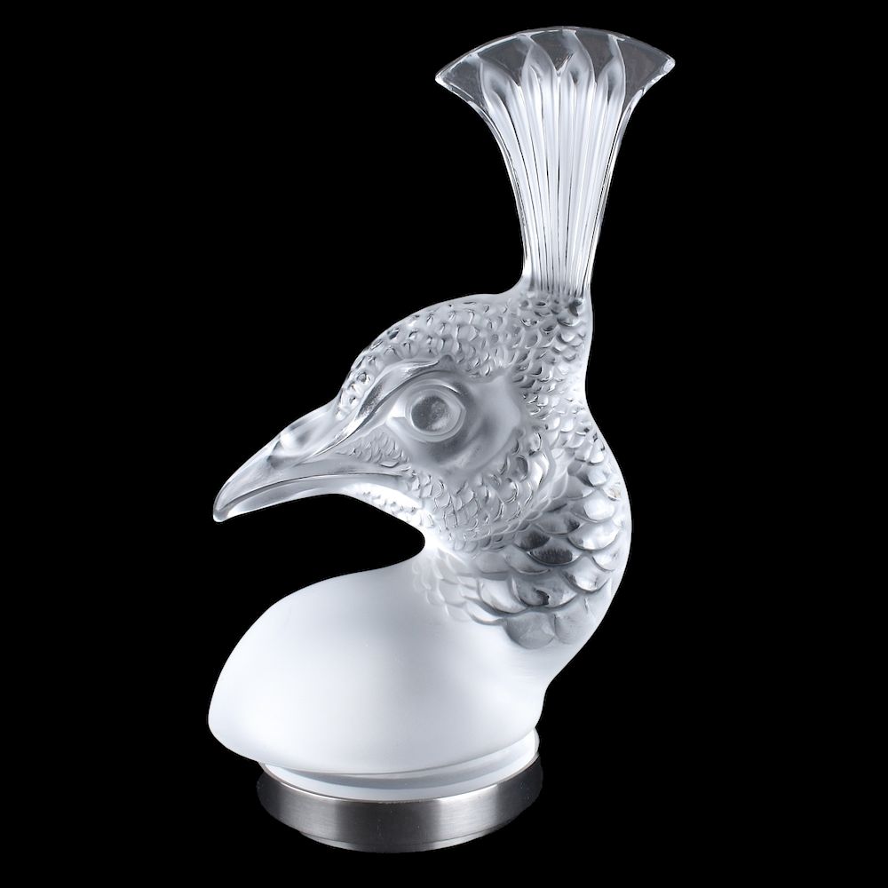 Appraisal: Lalique Peacock Hood Ornament Paperweight Lalique Crystal Hood Ornament Paperweight