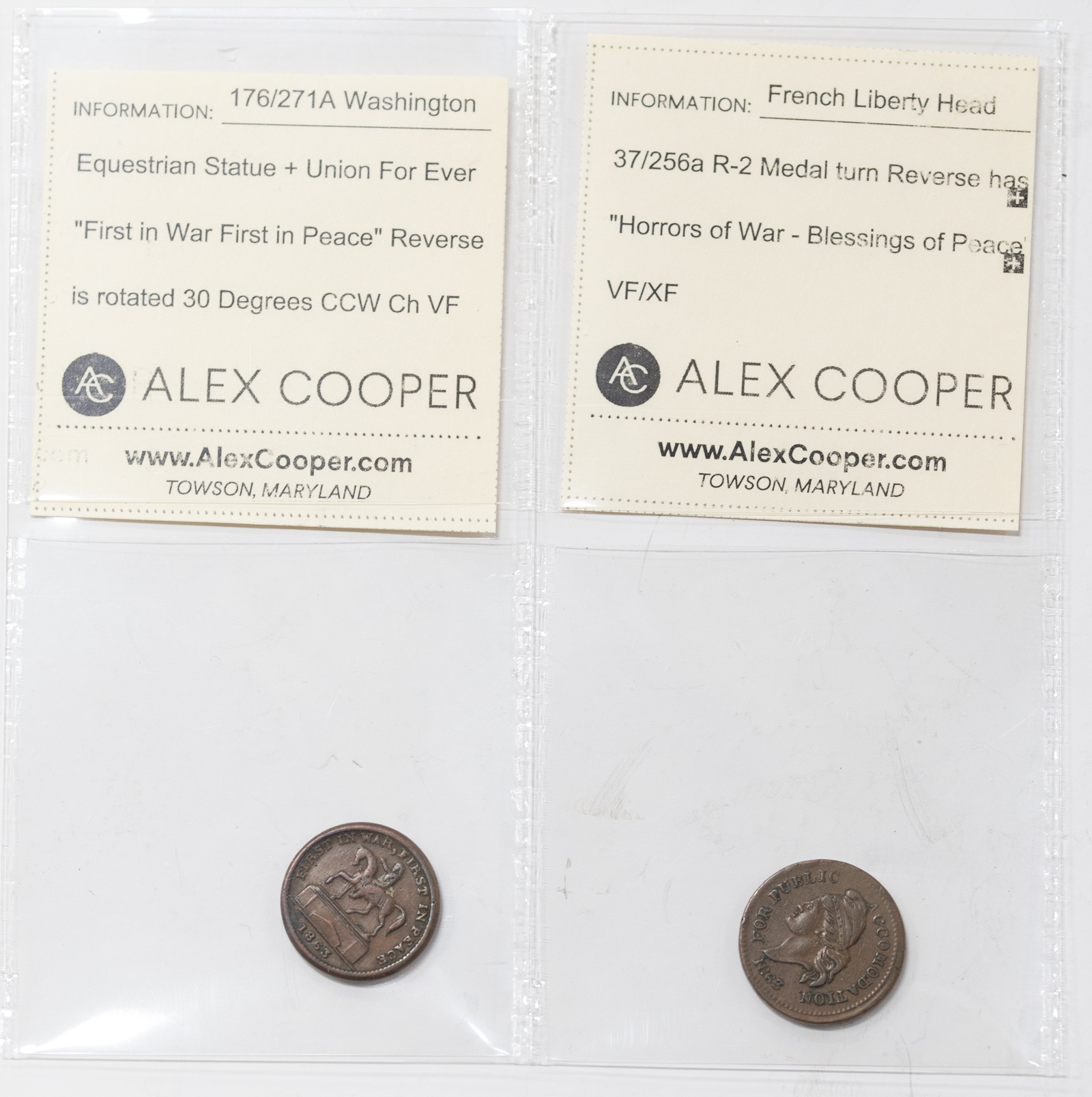 Appraisal: TWO CIVIL WAR TOKENS - HORRORS OF WAR EQUESTRIAN Fuld-