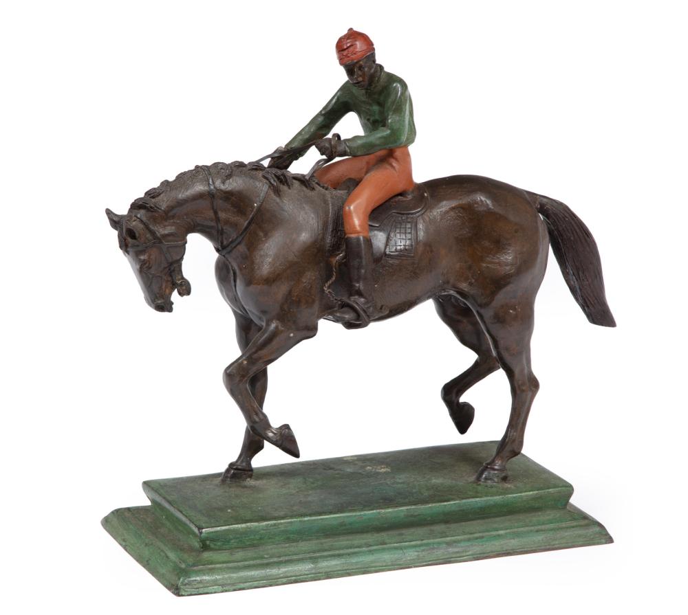 Appraisal: COLD PAINTED BRONZE FIGURE OF JOCKEY AND MOUNTCold Painted Bronze