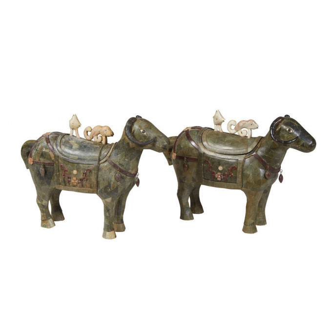 Appraisal: Pair of Unusual Oriental Stone Clad Storage Figures th c