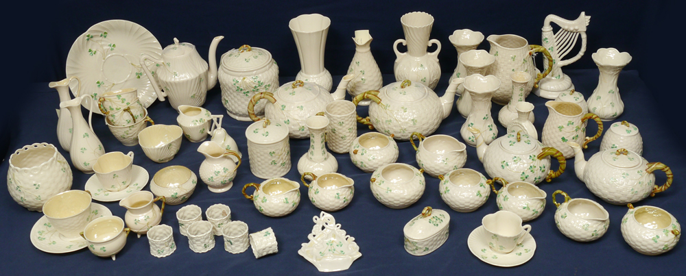 Appraisal: HUGE COLLECTION OF IRISH BELLEEK PORCELAIN Approx pieces all decorated