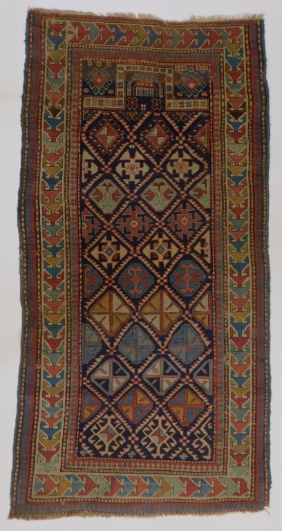 Appraisal: CAUCASIAN POLYCHROME GEOMETRIC PRAYER CARPET RUG Caucasus Region Circa Polychrome