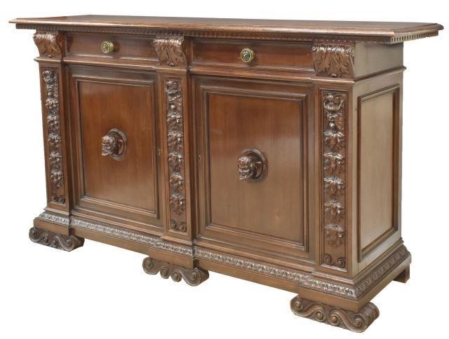 Appraisal: Italian Renaissance Revival carved walnut sideboard early th c heavily