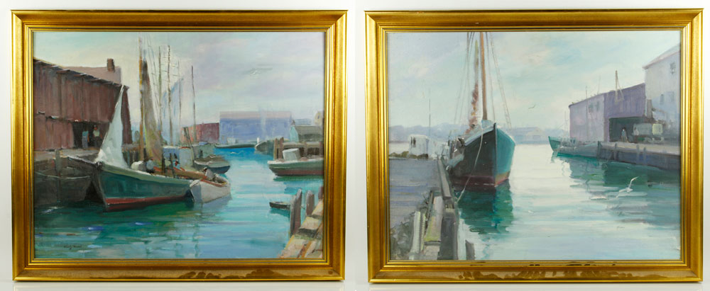 Appraisal: - Dinkel Lot of Two Harbor Scene Paintings George Dinkel