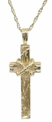 Appraisal: Estate kt yellow gold pendant necklace textured cross pendant marked