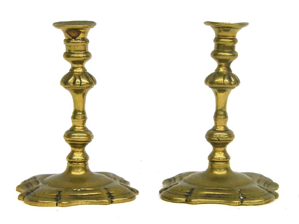 Appraisal: Pair of small brass taper sticks with knop turned stems