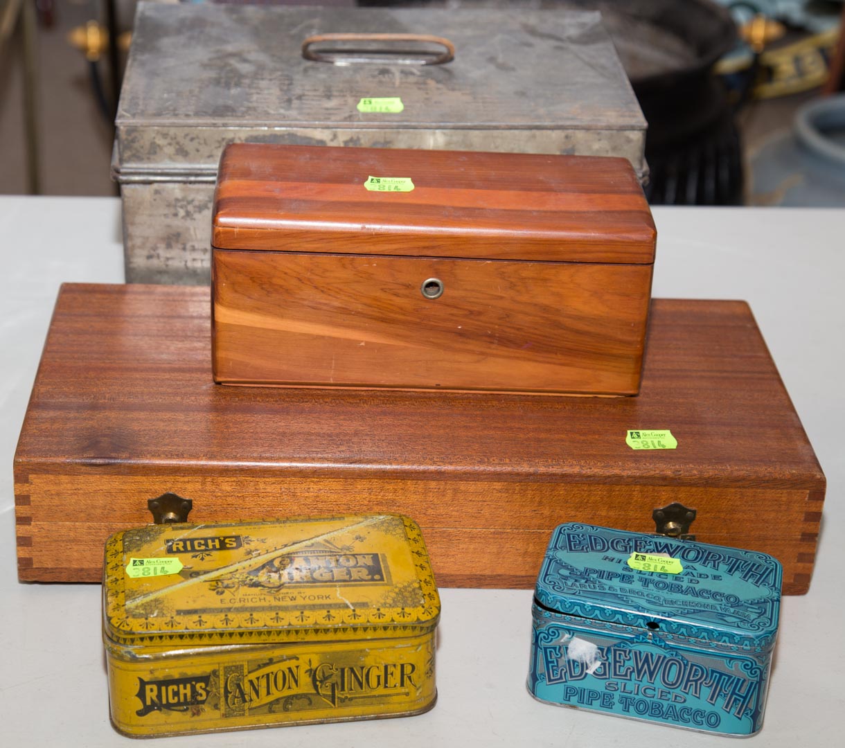 Appraisal: Five boxes including tin box two wood boxes and two