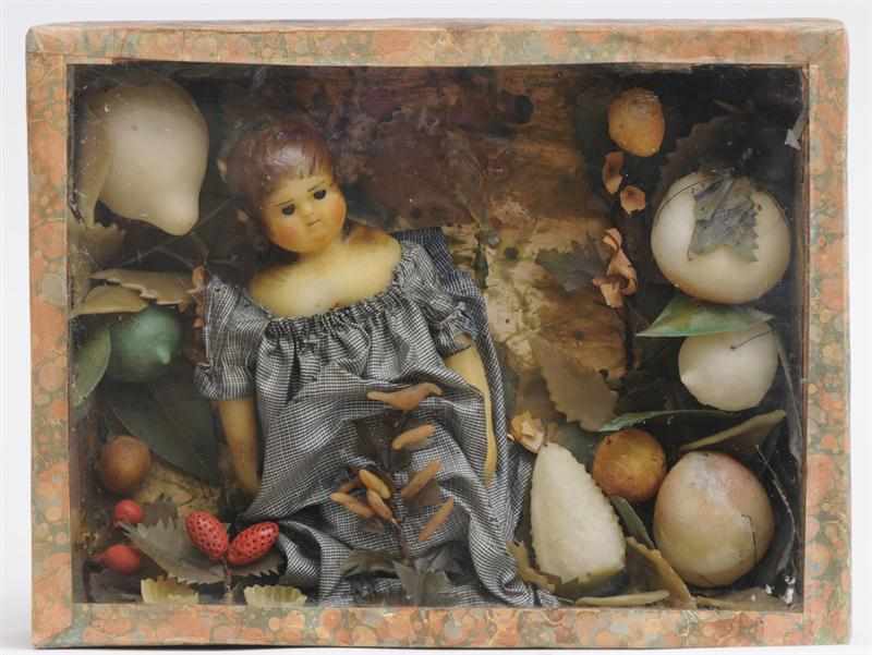 Appraisal: TH C WAX VIGNETTE OF A WOMAN IN A GARDEN