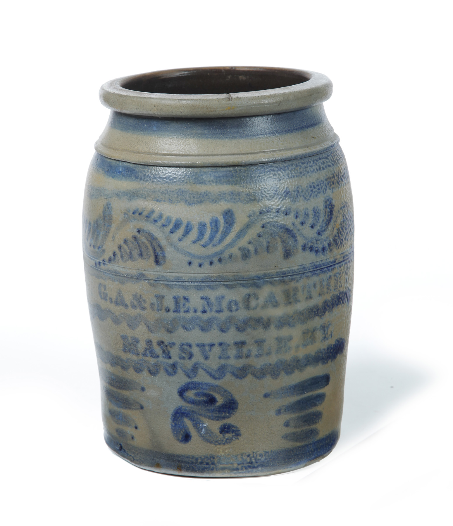 Appraisal: STONEWARE CROCK American rd quarter- th century Stenciled cobalt label