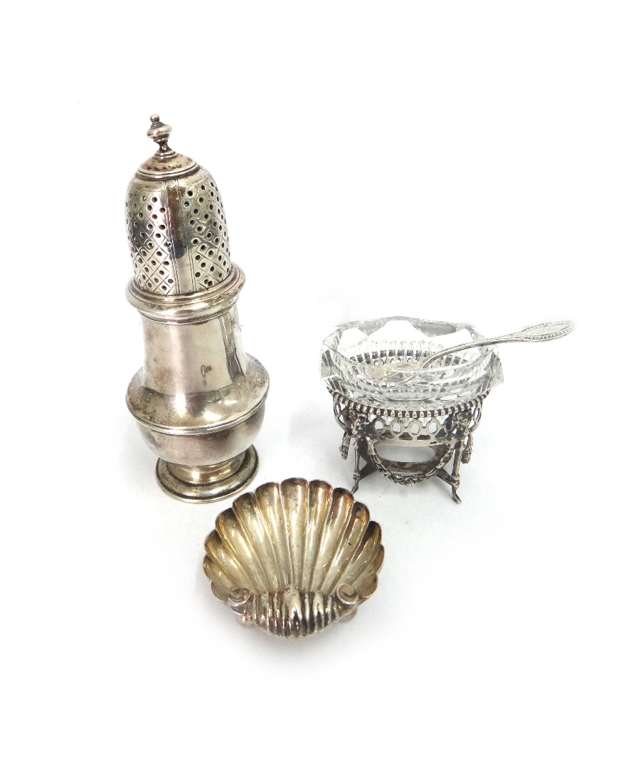 Appraisal: A George II style silver pepperette R H Halford Sons