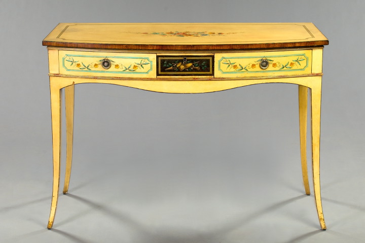 Appraisal: Edwardian Polychromed Bowfront Writing Desk early th century of Hepplewhite