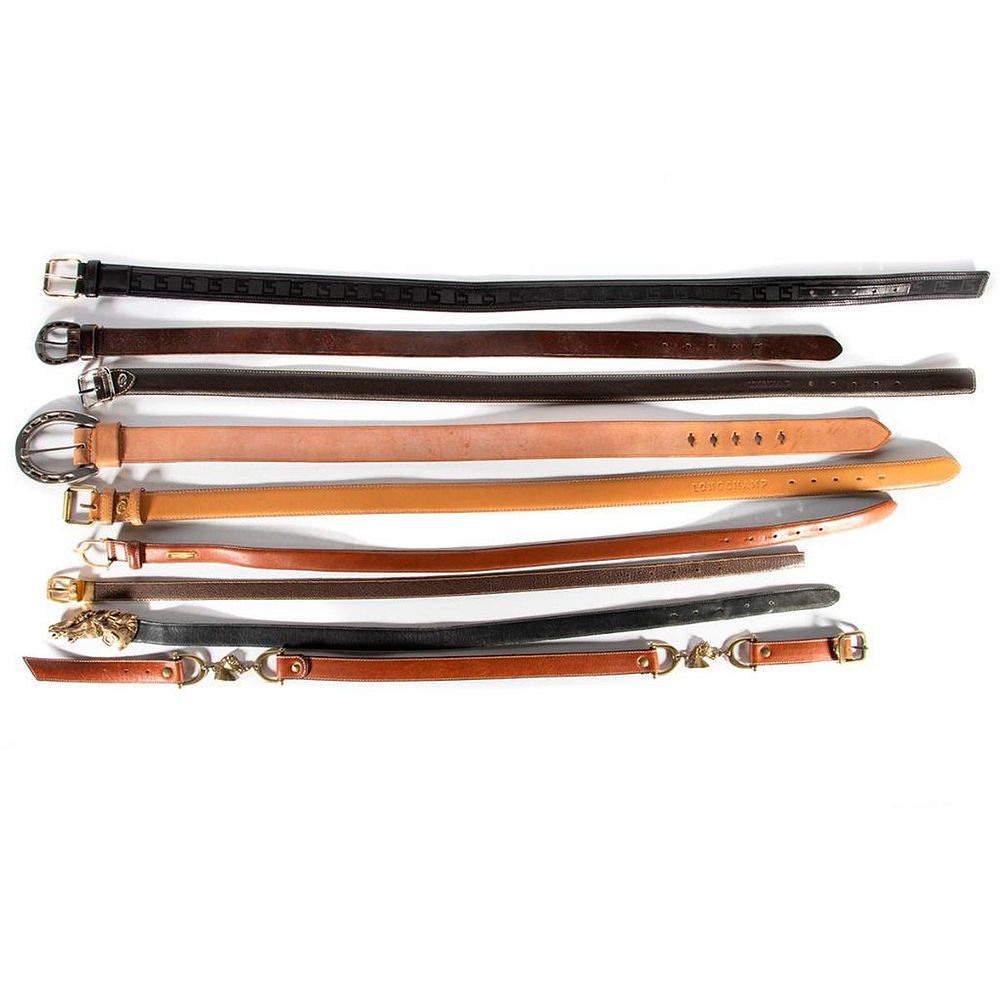 Appraisal: Collection of leather belts including Longchamps tan - in Longchamps