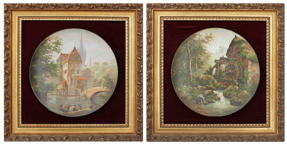 Appraisal: TAUNAY Adrien French - Two Scenic Paintings on Bowl Formed