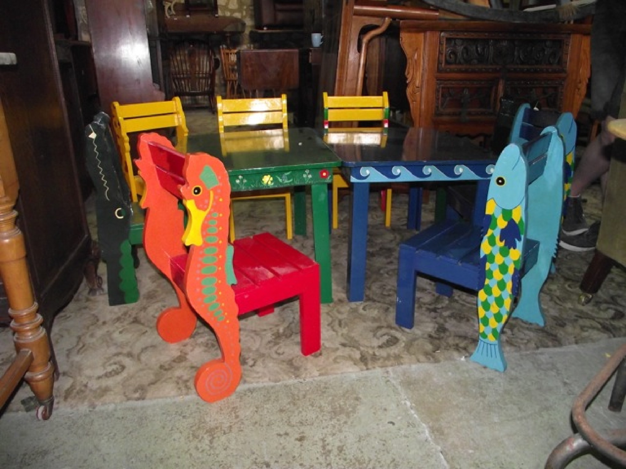 Appraisal: Two novelty brightly painted child's low wooden tables of rectangular