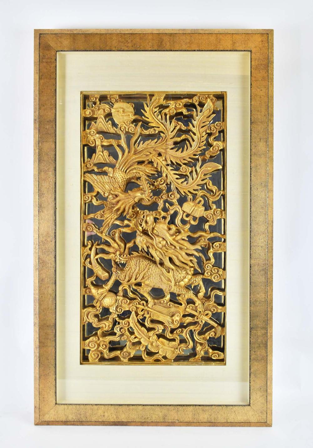 Appraisal: SOUTHEAST ASIAN CARVED PIERCED GILT WOOD PANEL th Century Rectangular