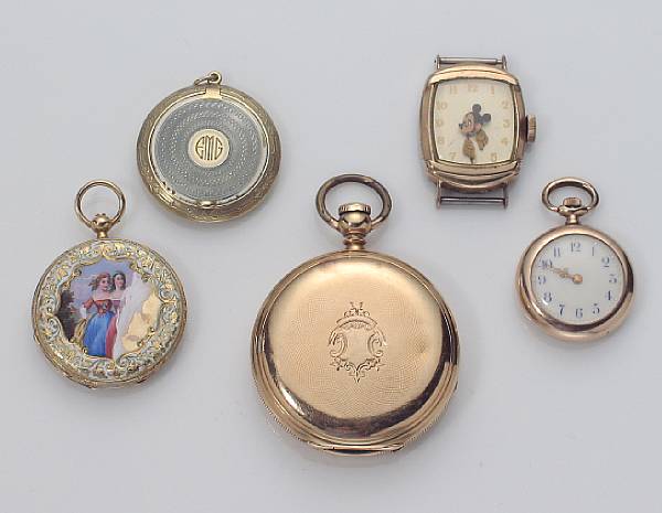 Appraisal: A collection of gold and metal watches with compact including