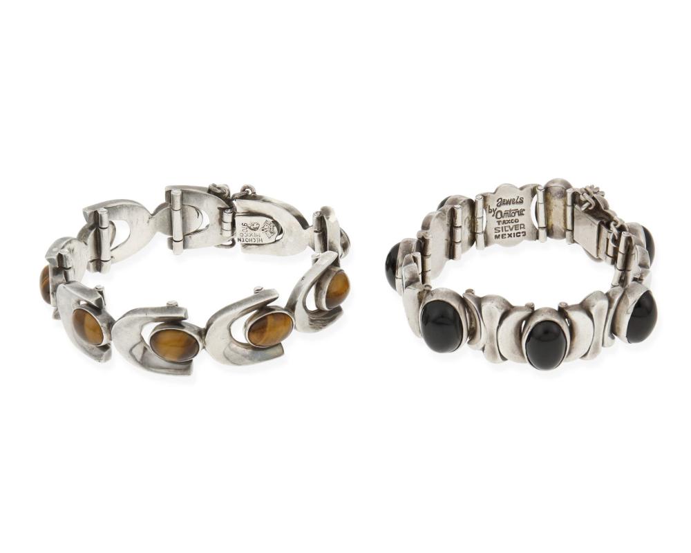 Appraisal: Antonio Pineda - Mexican Two silver and hardstone bracelets circa