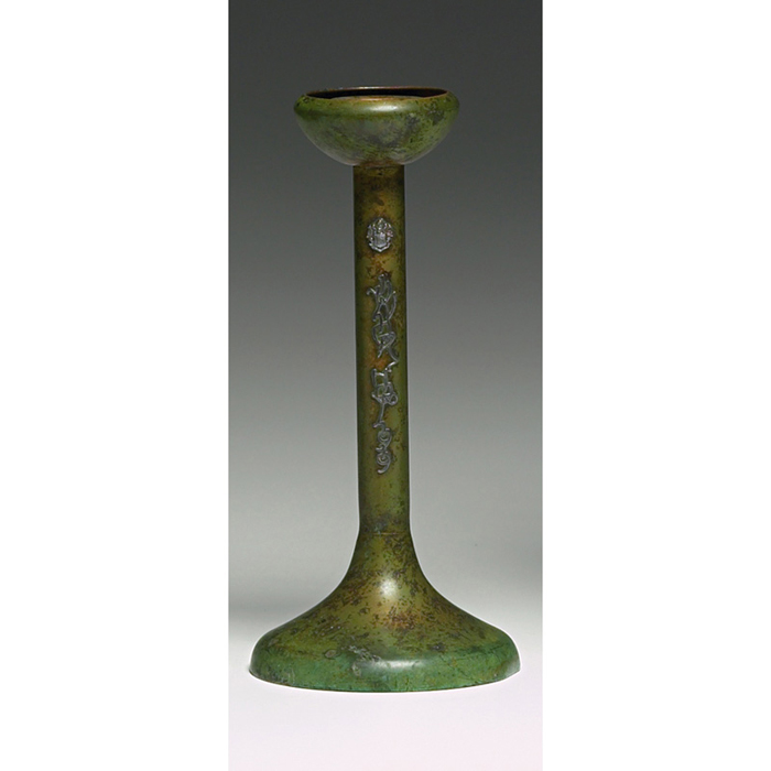 Appraisal: Heintz candlestick sterling on bronze applied crest and writing original