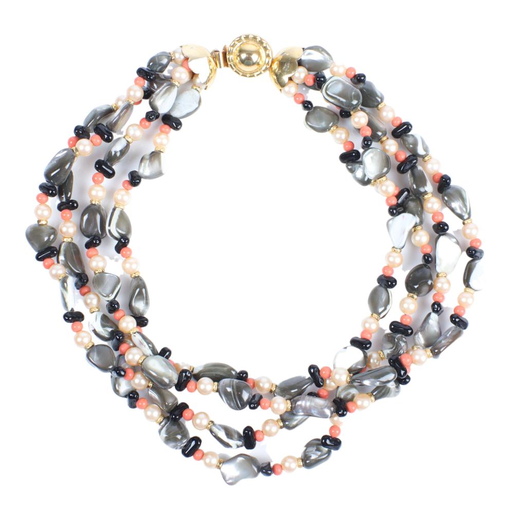 Appraisal: DELILLO -STRAND FAUX CORAL PEARL AND MOTHER OF PEARL BEAD