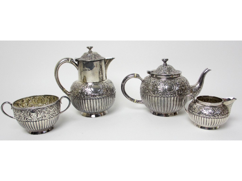 Appraisal: A matched four piece silver tea service the teapot sugar