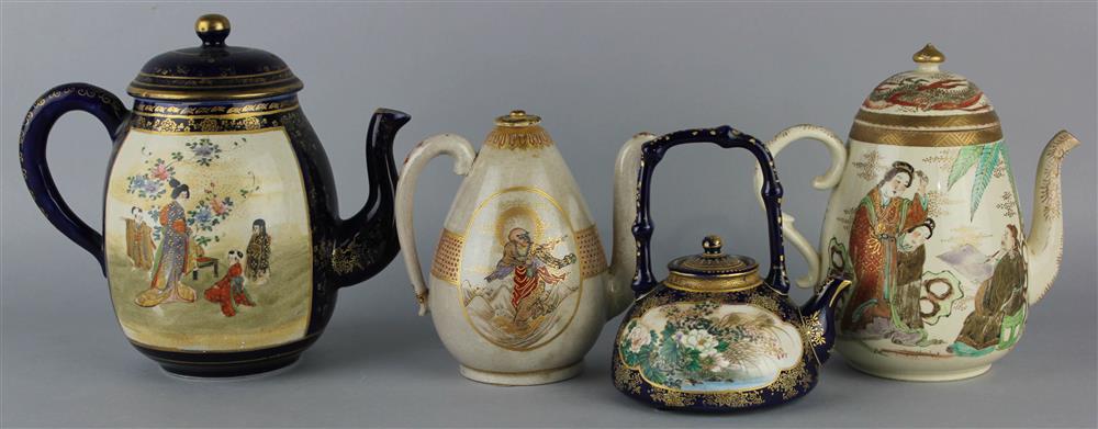 Appraisal: FOUR JAPANESE EARTHENWARE TEAPOTS TH TH C the group including