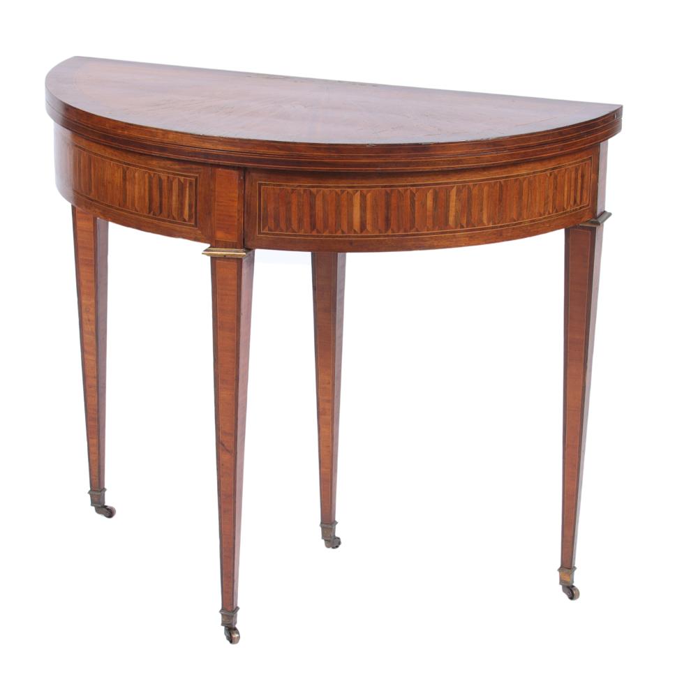 Appraisal: DIRECTOIRE DEMILUNE FOLD TOP GAME TABLE WITH SATINWOOD INLAY TH