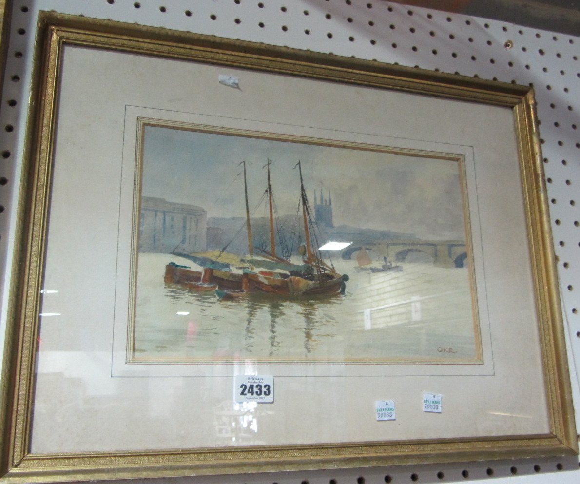 Appraisal: Orr early th century River scene with boats watercolour signed