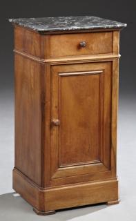 Appraisal: Louis Philippe Carved Walnut Marble Top Nightstand Louis Philippe Carved