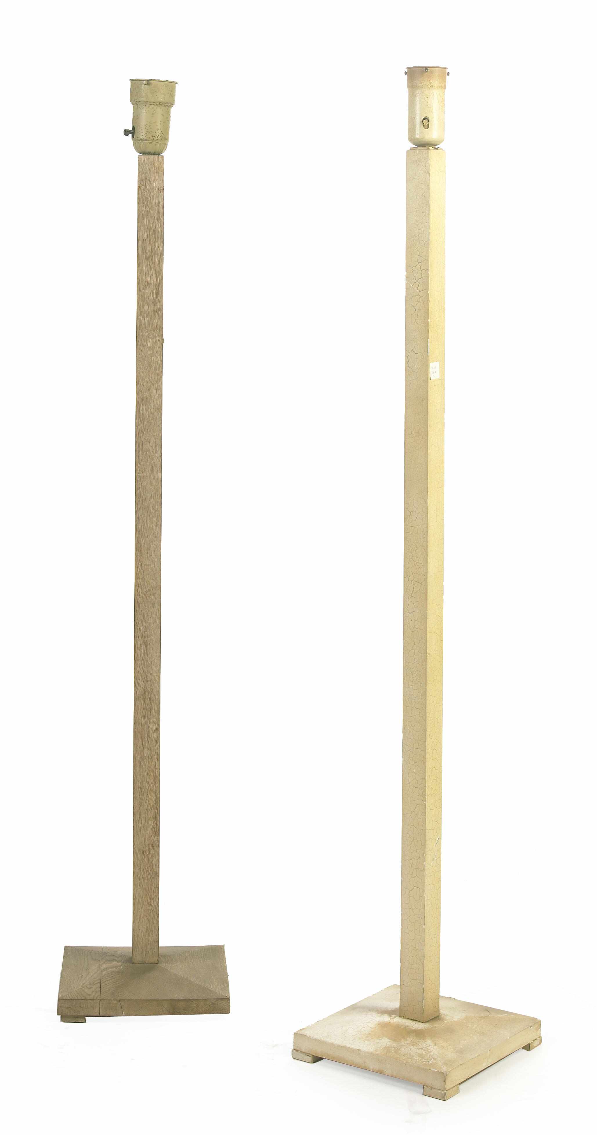 Appraisal: A set of four custom cream painted wood floor lamps