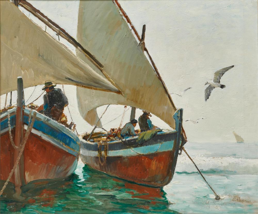 Appraisal: ANTHONY THIEME American - Los Barcos Spain oil on canvas