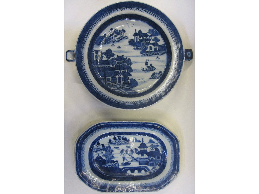 Appraisal: Chinese blue and white pottery warming dish and a rectangular